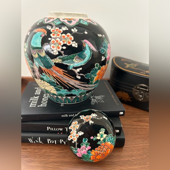 1950 Vintage Japanese Marked Enamel Ginger Jar Vase - Picture 2 of 6